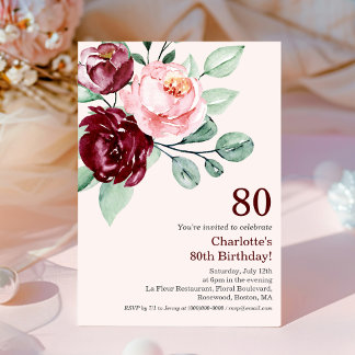 Einladung von Burgund Floral zum 80. Geburtstag