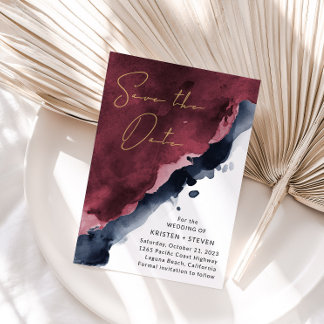 Einladung von Burgund & Navy Blue Save the Date