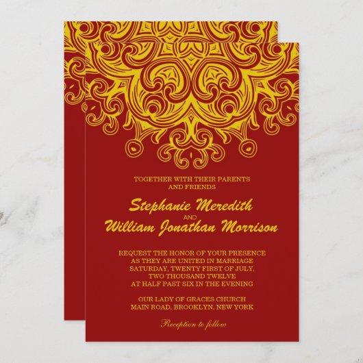 Einladung von Burgund und Gelb zur Hochzeit (Vorne/Hinten)