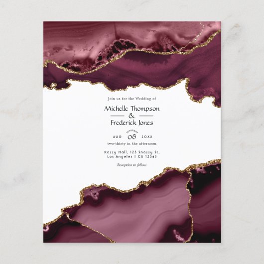 Einladung von Burgund und Gold Agate Hochzeit Flyer (Vorne)