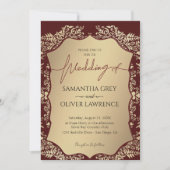 Einladung von Burgund und Gold Damask (Vorderseite)