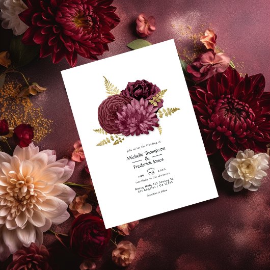 Einladung von Burgund und Gold Floral Wedding QR C