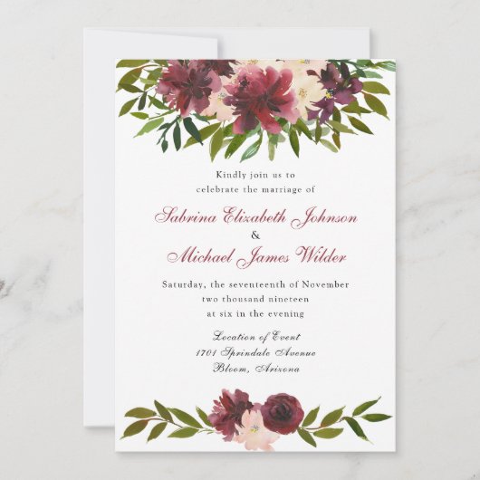 Einladung von Burgund Watercolor (Vorderseite)