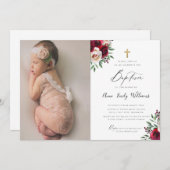Einladung von Burgund zur Blumentaufe mit Foto (Vorne/Hinten)
