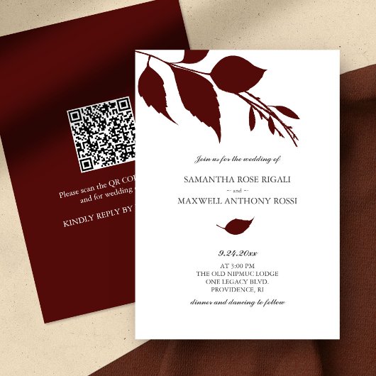 Einladung von Burgund zur Hochzeit mit QR-Code