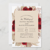 Einladung von Burgunder Rose und Pampas Grass Hoch (Vorderseite)