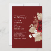 Einladung von Burgunder Rose und Pampas Grass Hoch (Vorderseite)