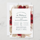 Einladung von Burgunder Rose und Pampas Grass Hoch (Vorderseite)