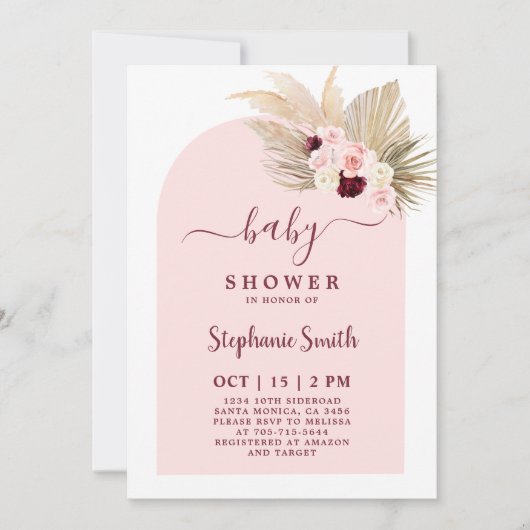 Einladung von Burgundy and Pink Boho Baby Shower G (Vorderseite)