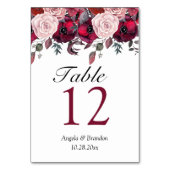 Einladung von Burgundy Bloom Floral Wedding Tischnummer (Rückseite)