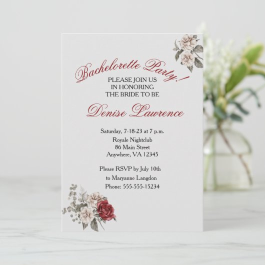 Einladung von Burgundy Blush White Junggeselinnen- (Stehend Vorderseite)