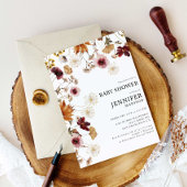 Einladung von Burgundy Boho Fall Floral Baby Showe