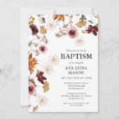 Einladung von Burgundy Boho Fall Floral Taufen (Vorderseite)