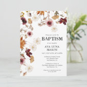 Einladung von Burgundy Boho Fall Floral Taufen (Stehend Vorderseite)