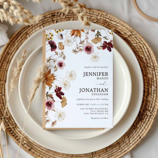 Einladung von Burgundy Boho Fall Floral Wedding