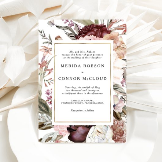 Einladung von Burgundy Boho Floral Wedding