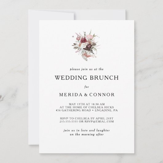 Einladung von Burgundy Boho Floral Wedding Brunch (Vorderseite)