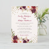 Einladung von Burgundy Confetti Floral Wedding (Stehend Vorderseite)