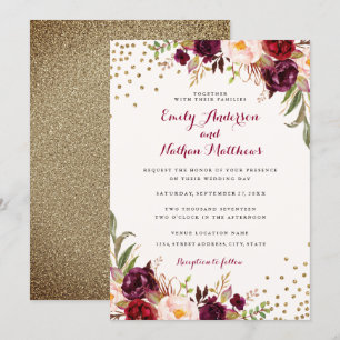 Einladung von Burgundy Confetti Floral Wedding
