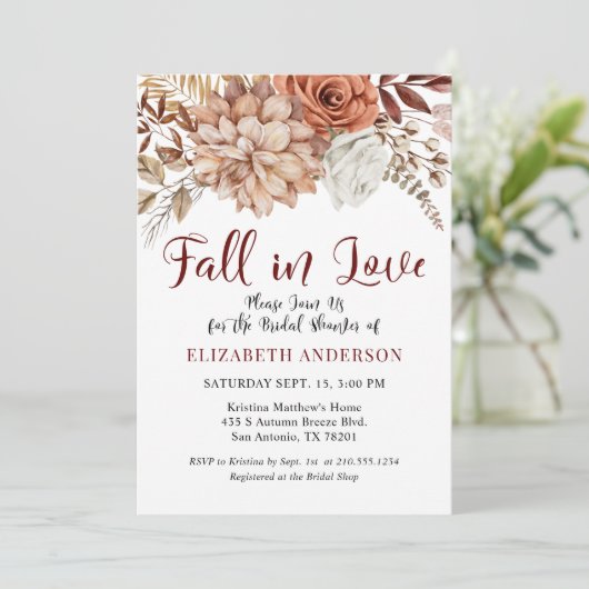 Einladung von Burgundy Fall Boho Blumendusche (Stehend Vorderseite)