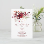 Einladung von Burgundy Fall Floral Foliage Hochzei (Stehend Vorderseite)