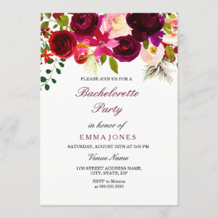 Einladung von Burgundy Floral Boho Junggeselinnen-