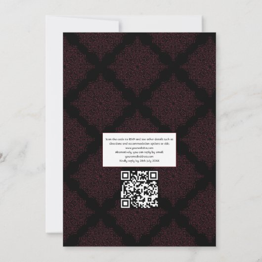Einladung von Burgundy Floral Gothic Wedding QR Co (Rückseite)