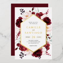 Einladung von Burgundy Floral Wedding