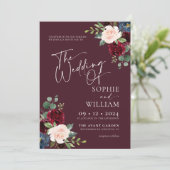 Einladung von Burgundy Floral Wedding (Stehend Vorderseite)
