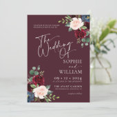 Einladung von Burgundy Floral Wedding (Stehend Vorderseite)