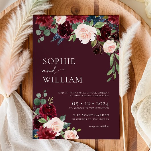 Einladung von Burgundy Floral Wedding