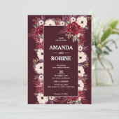 Einladung von Burgundy Floral Wedding (Stehend Vorderseite)