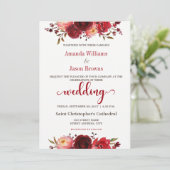 Einladung von Burgundy Marsala Red Floral Wedding (Stehend Vorderseite)