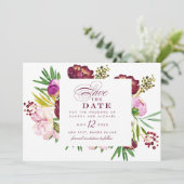 Einladung von Burgundy Peonies Floral Save the Dat (Stehend Vorderseite)