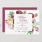 Einladung von Burgundy Peonies Floral Save the Dat (Vorne/Hinten)