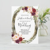 Einladung von Burgundy Peony Floral Wedding (Stehend Vorderseite)