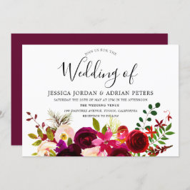 Einladung von Burgundy Red Floral Boho Hochzeit