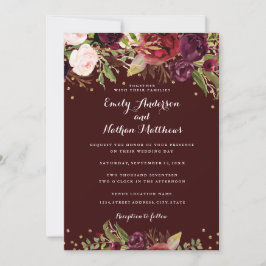 Einladung von Burgundy Red Floral Confetti Wedding