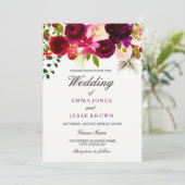 Einladung von Burgundy Red Lila Floral Boho Hochze (Stehend Vorderseite)