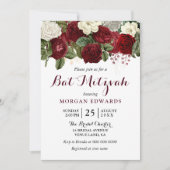 Einladung von Burgundy Red White Floral Bat Mitzva (Vorderseite)