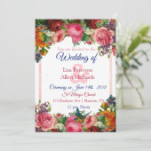 Einladung von Burgundy Rose Blue Bird Floral Weddi (Stehend Vorderseite)