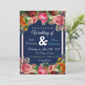 Einladung von Burgundy Rose Blue Bird Floral Weddi (Stehend Vorderseite)