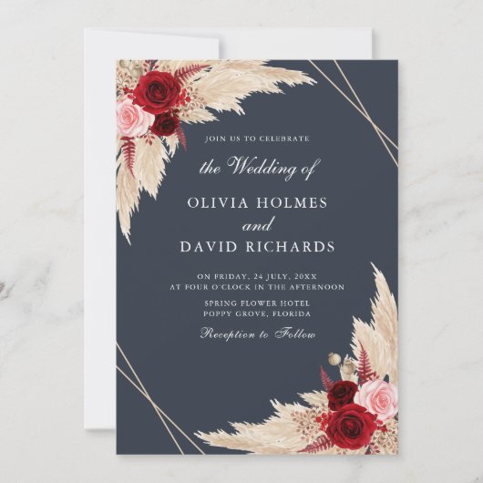 Einladung von Burgundy und Dark Dusty Blue (Vorderseite)