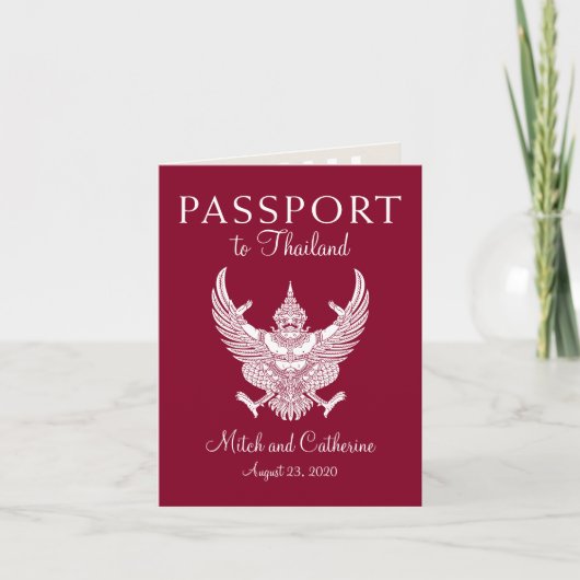 Einladung von Burgundy Wedding Passport nach Thail (Vorderseite)
