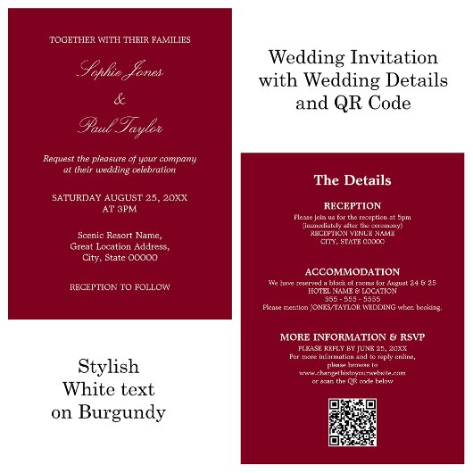 Einladung von Burgundy Wedding QR Code UAWG