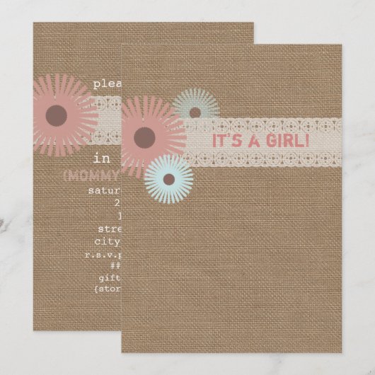 Einladung von Burlap- Babydusche (Vorne/Hinten)