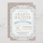 Einladung von Burlap Blue & Lace Baby Dusche (Vorne/Hinten)