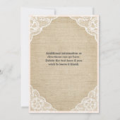 Einladung von Burlap Lace & Blue Bow Baby Dusche (Rückseite)