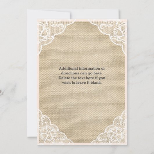 Einladung von Burlap Lace & Blue Bow Baby Dusche (Rückseite)