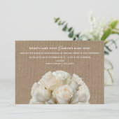 Einladung von Burlap- White Roses Hochzeit (Stehend Vorderseite)